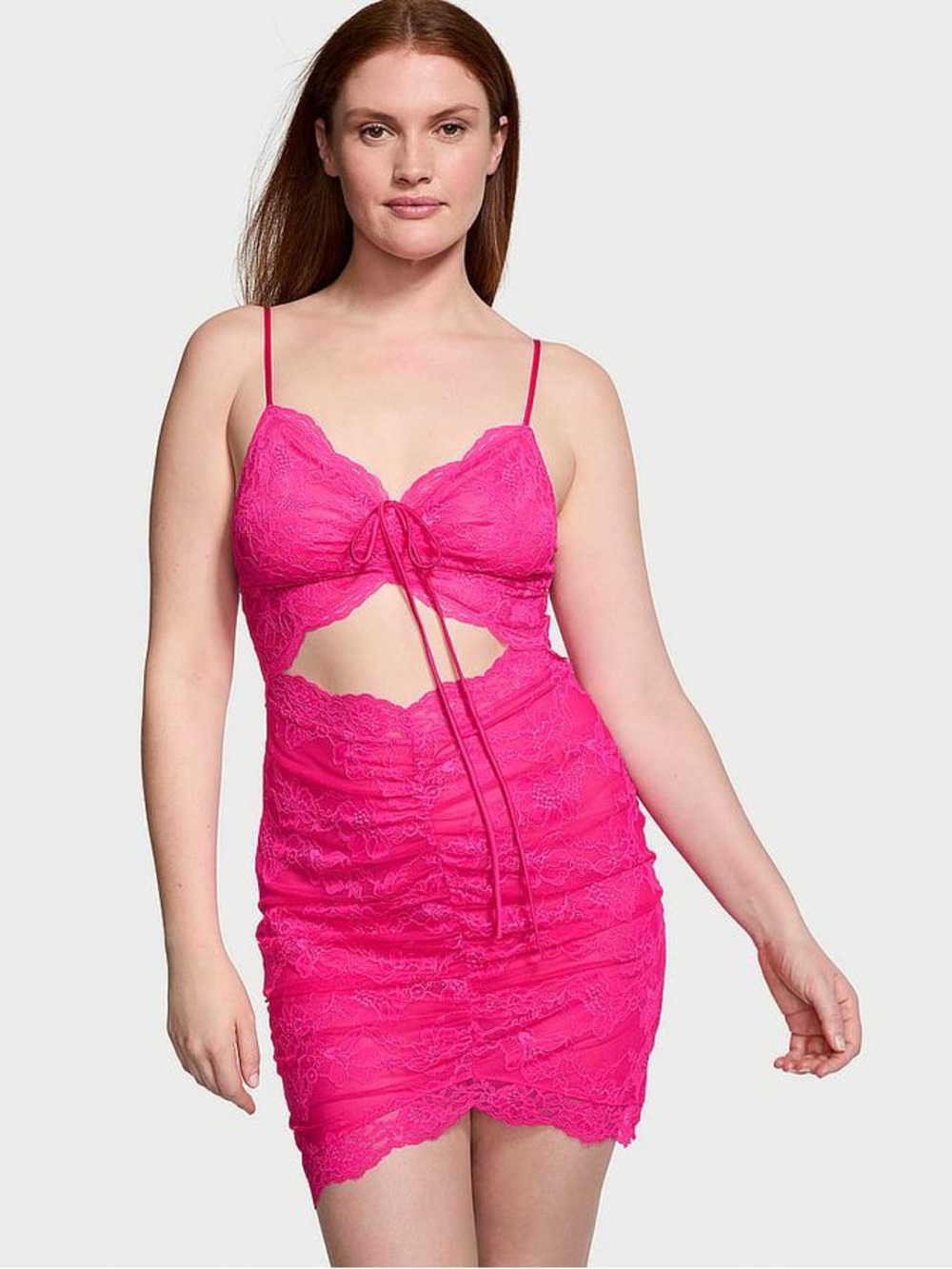 Victoria's Secret Hot Pink Lace Cutout Chemise